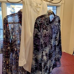 CAbi Stylish Blouse Trio in Beige, Blue, and Black